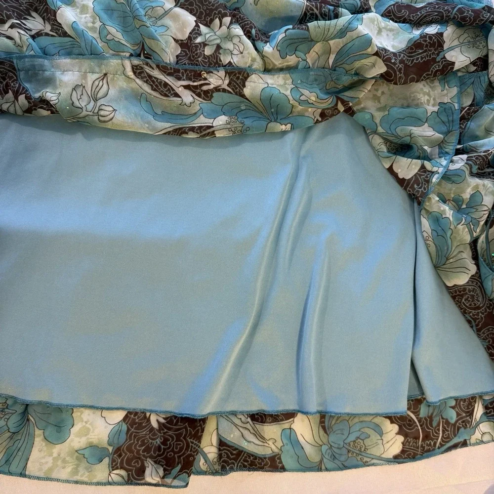 Rampage Y2K Silk Blend Aqua Blue Tiered Ruffle Skirt Size 5‎ Broomstick Boho